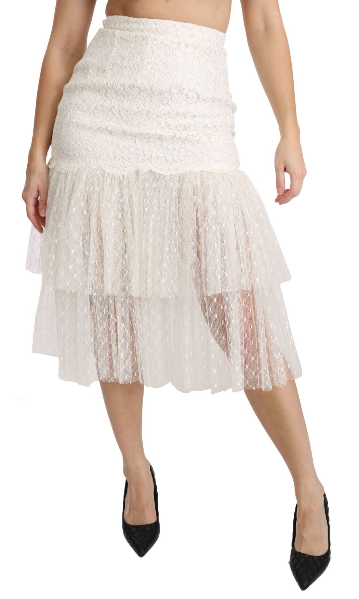 Dolce & Gabbana Elegant White Lace High - Waist Skirt - Sandy Store ByNet