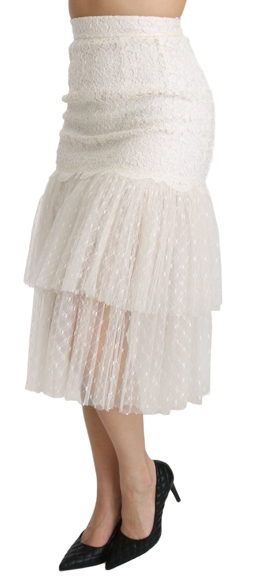 Dolce & Gabbana Elegant White Lace High - Waist Skirt - Sandy Store ByNet