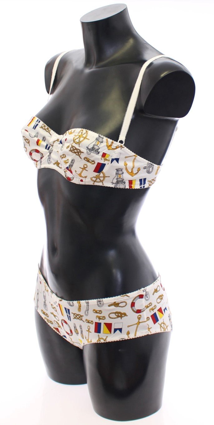 Dolce & Gabbana Elegant White Sailor Print Lingerie Set - Sandy Store ByNet