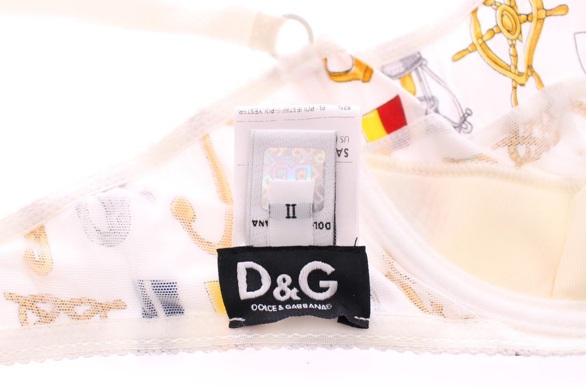 Dolce & Gabbana Elegant White Sailor Print Lingerie Set - Sandy Store ByNet