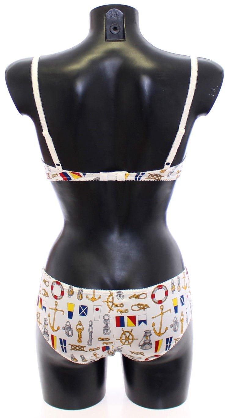 Dolce & Gabbana Elegant White Sailor Print Lingerie Set - Sandy Store ByNet