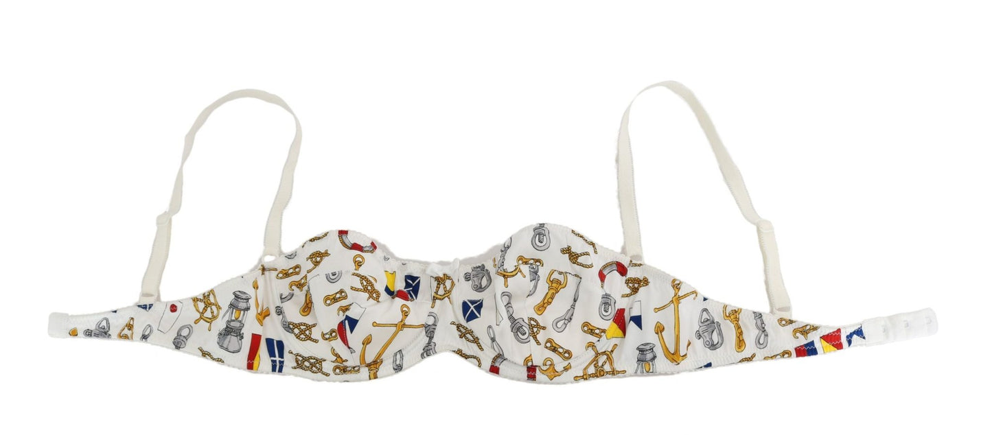 Dolce & Gabbana Elegant White Sailor Print Stretch Bra - Sandy Store ByNet