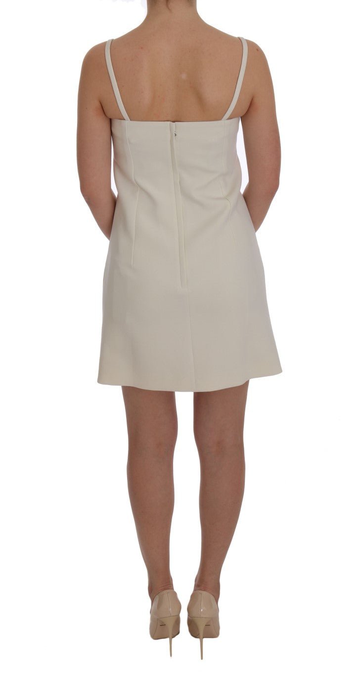 Dolce & Gabbana Elegant White Wool Shift Dress with Gold Brooch - Sandy Store ByNet