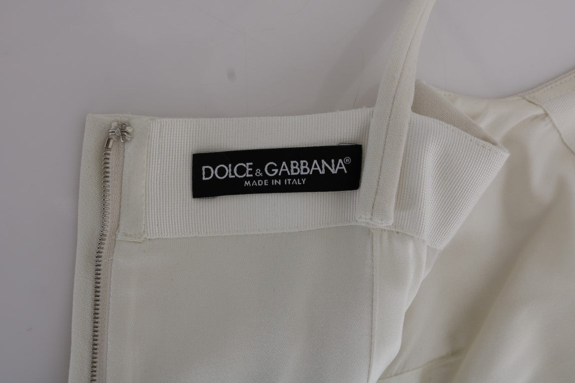 Dolce & Gabbana Elegant White Wool Shift Dress with Gold Brooch - Sandy Store ByNet