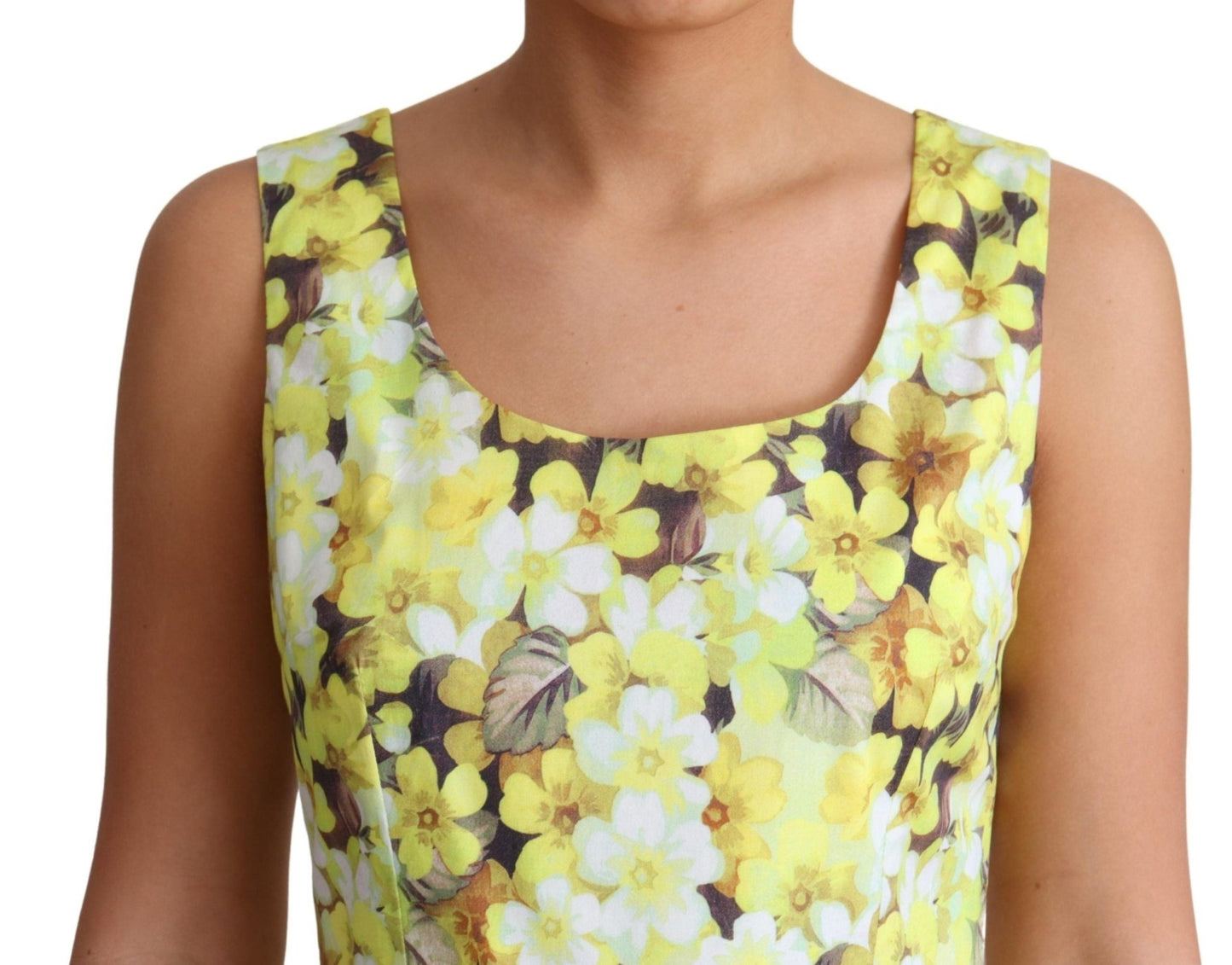 Dolce & Gabbana Elegant Yellow Floral A - Line Sleeveless Dress - Sandy Store ByNet