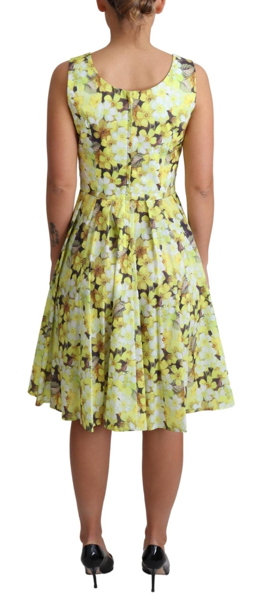 Dolce & Gabbana Elegant Yellow Floral A - Line Sleeveless Dress - Sandy Store ByNet
