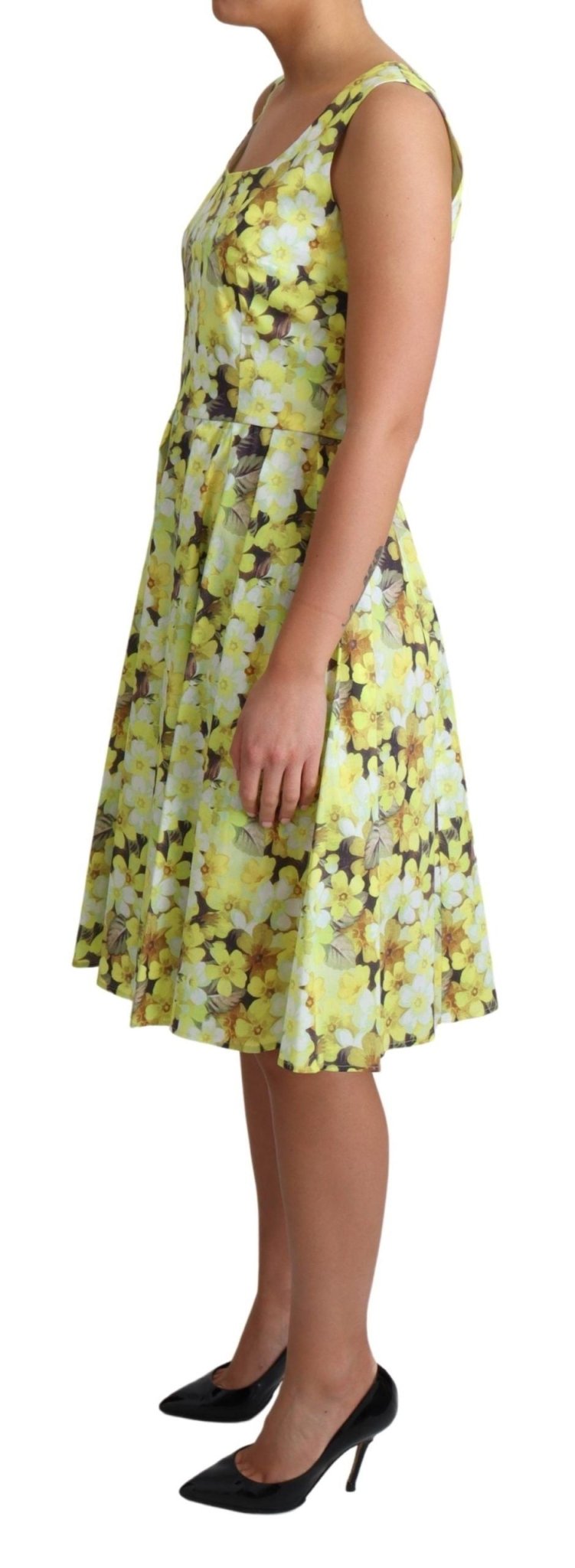 Dolce & Gabbana Elegant Yellow Floral A - Line Sleeveless Dress - Sandy Store ByNet
