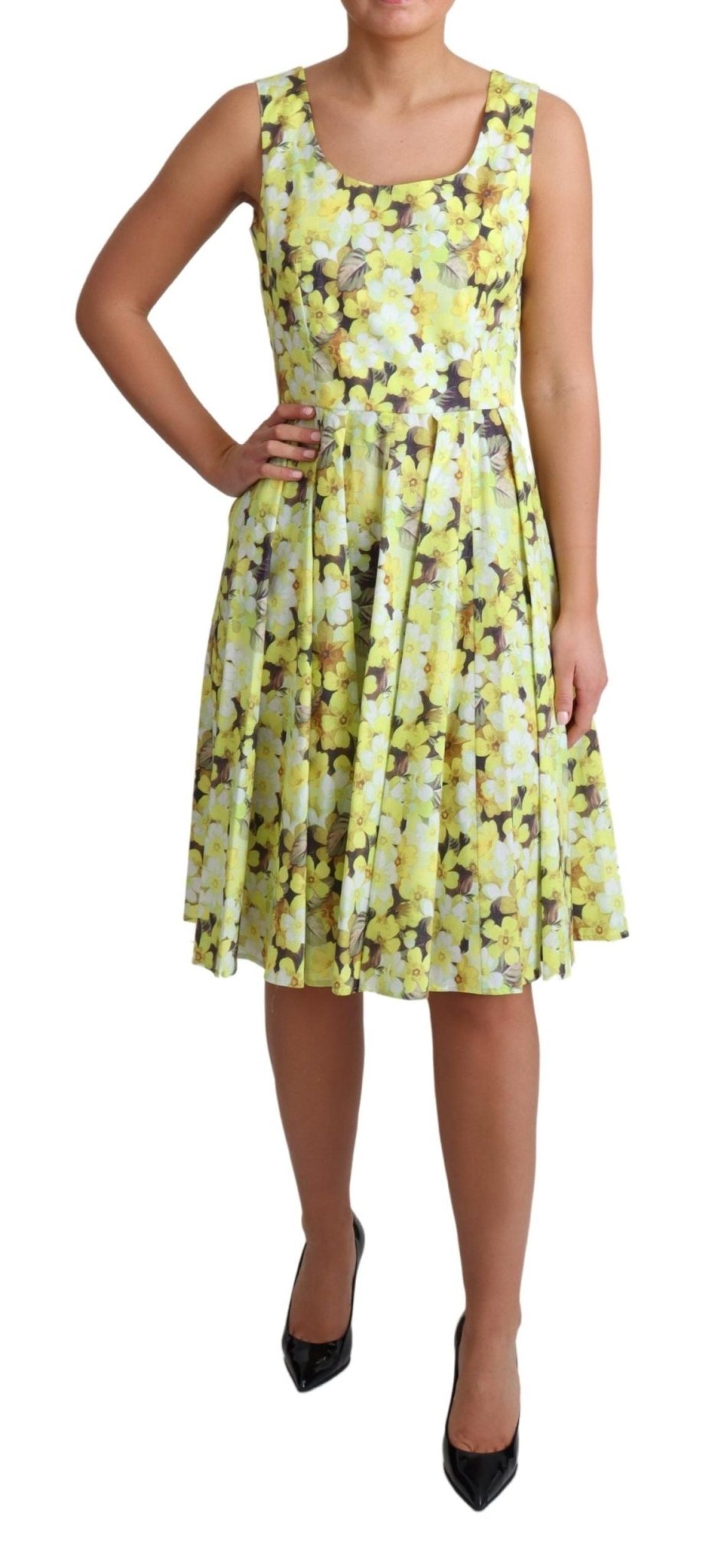 Dolce & Gabbana Elegant Yellow Floral A - Line Sleeveless Dress - Sandy Store ByNet