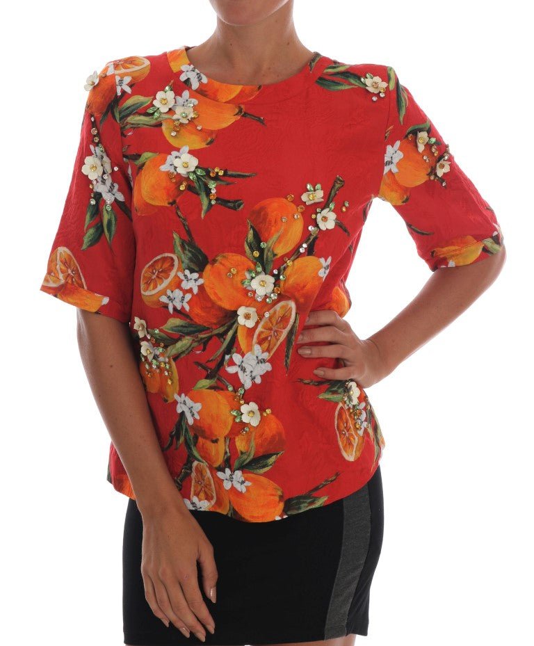 Dolce & Gabbana Embellished Crepe Blouse with Blossom Print - Sandy Store ByNet