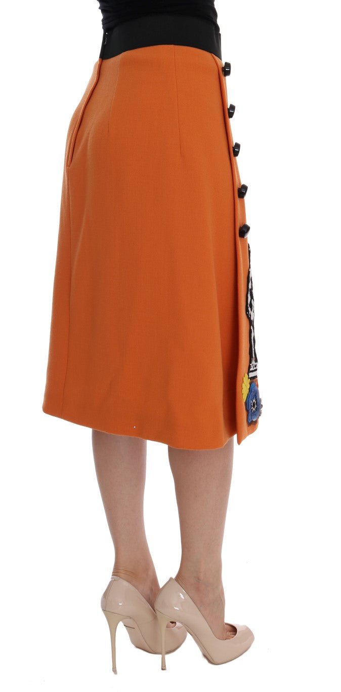 Dolce & Gabbana Embellished Wool Skirt in Vivid Orange - Sandy Store ByNet
