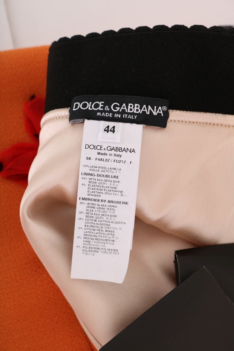 Dolce & Gabbana Embellished Wool Skirt in Vivid Orange - Sandy Store ByNet