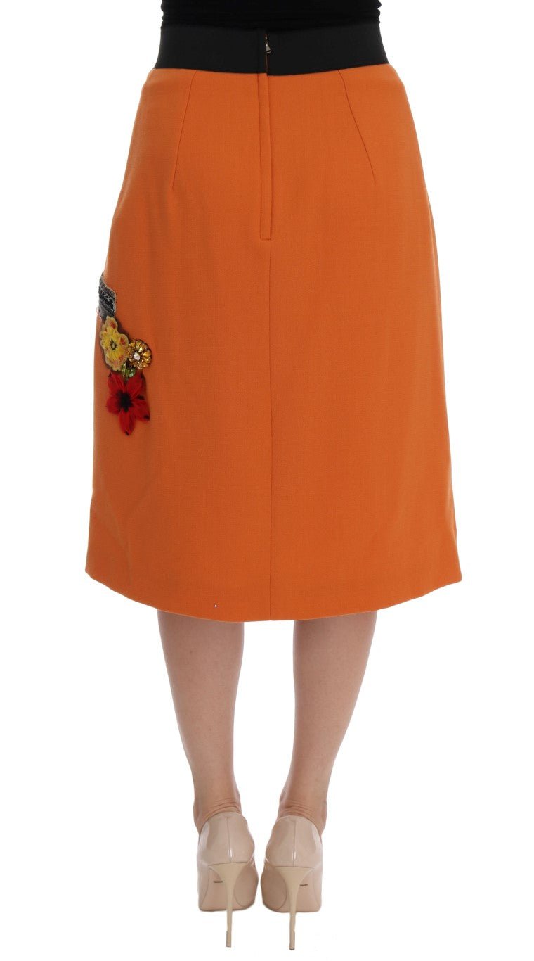 Dolce & Gabbana Embellished Wool Skirt in Vivid Orange - Sandy Store ByNet
