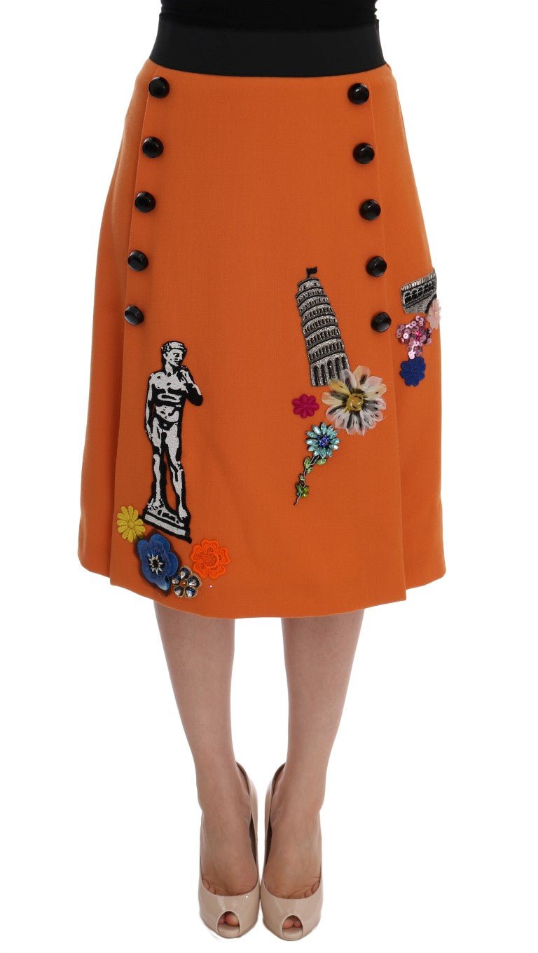 Dolce & Gabbana Embellished Wool Skirt in Vivid Orange - Sandy Store ByNet