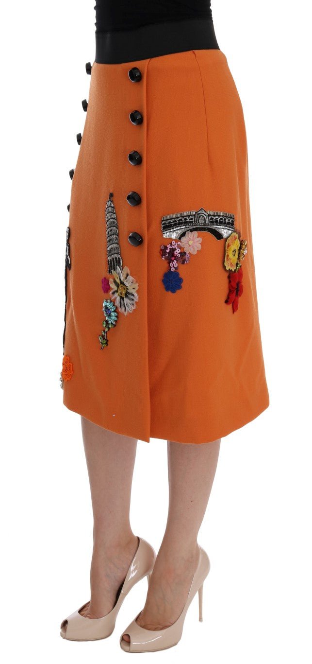 Dolce & Gabbana Embellished Wool Skirt in Vivid Orange - Sandy Store ByNet