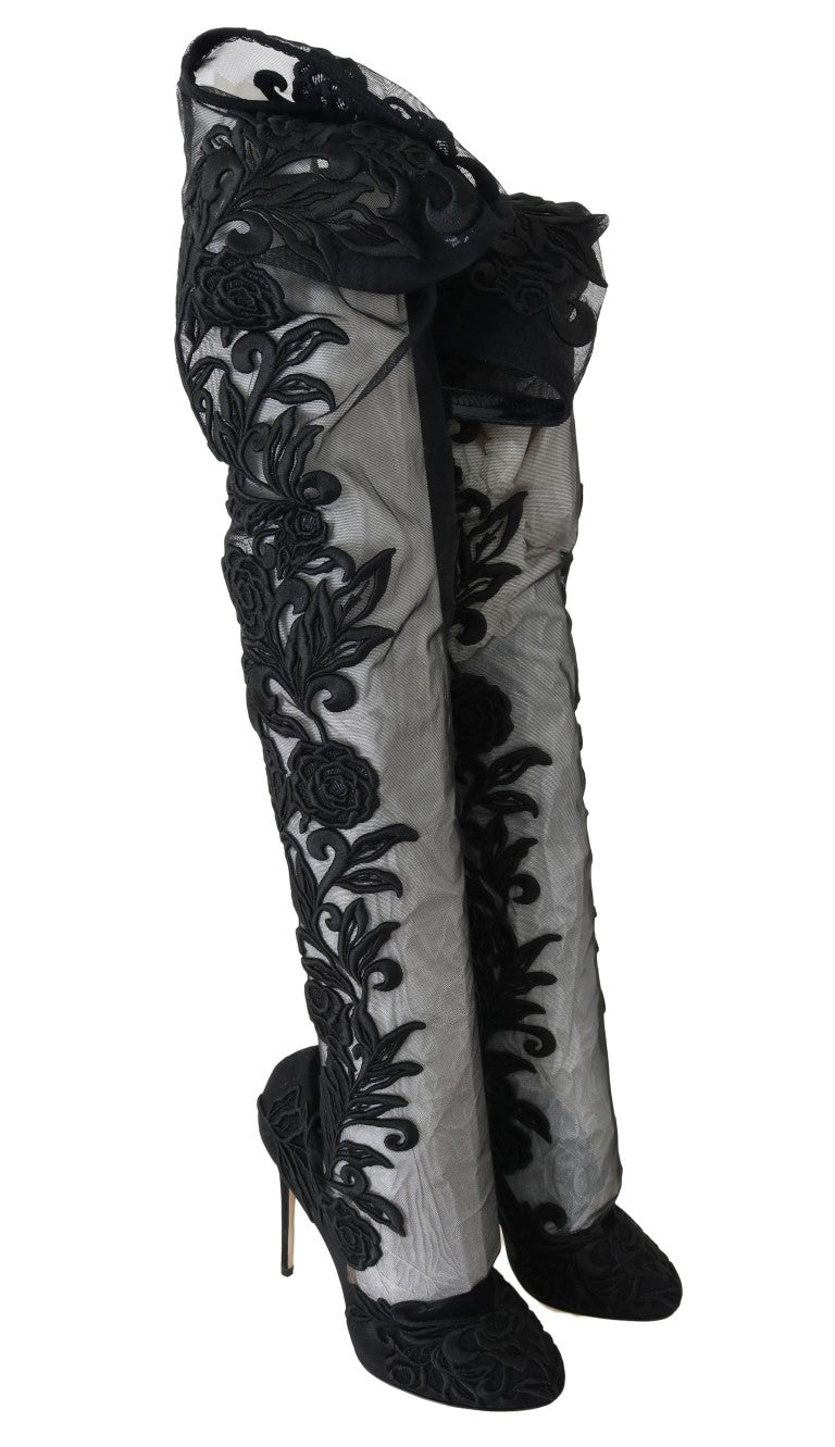 Dolce & Gabbana Embroidered Floral Over - Knee Boots - Sandy Store ByNet
