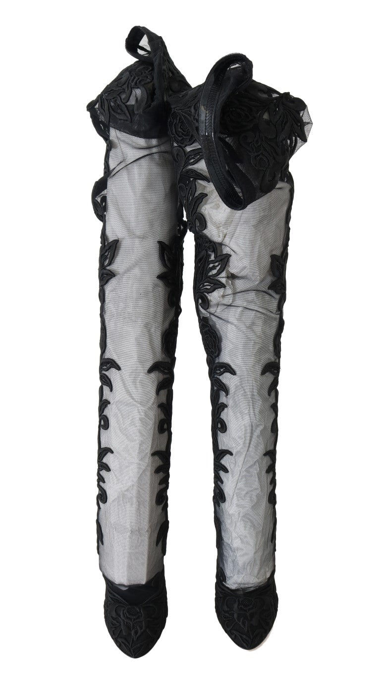 Dolce & Gabbana Embroidered Floral Over - Knee Boots - Sandy Store ByNet