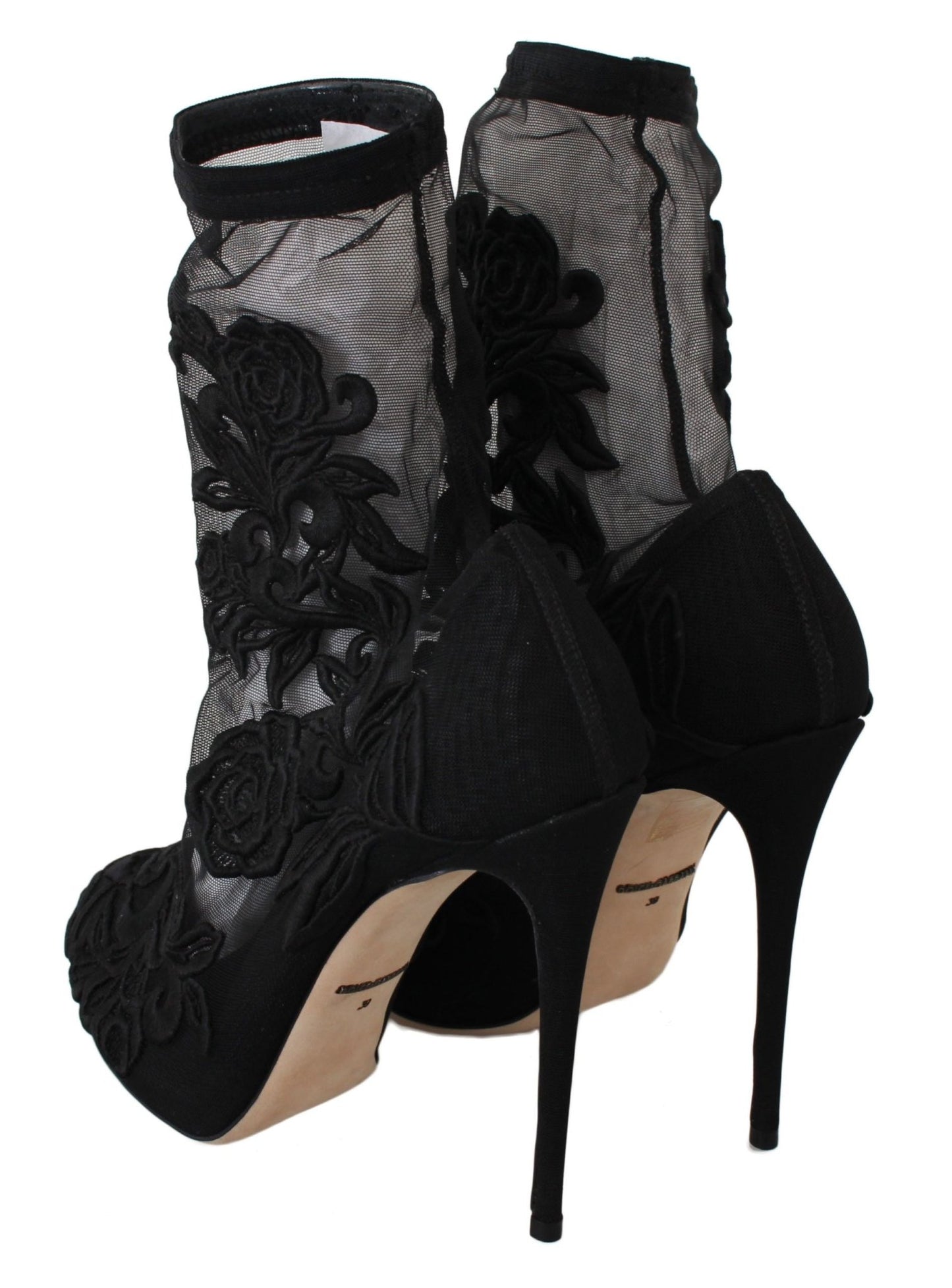 Dolce & Gabbana Embroidered Floral Stiletto Socks Booties - Sandy Store ByNet