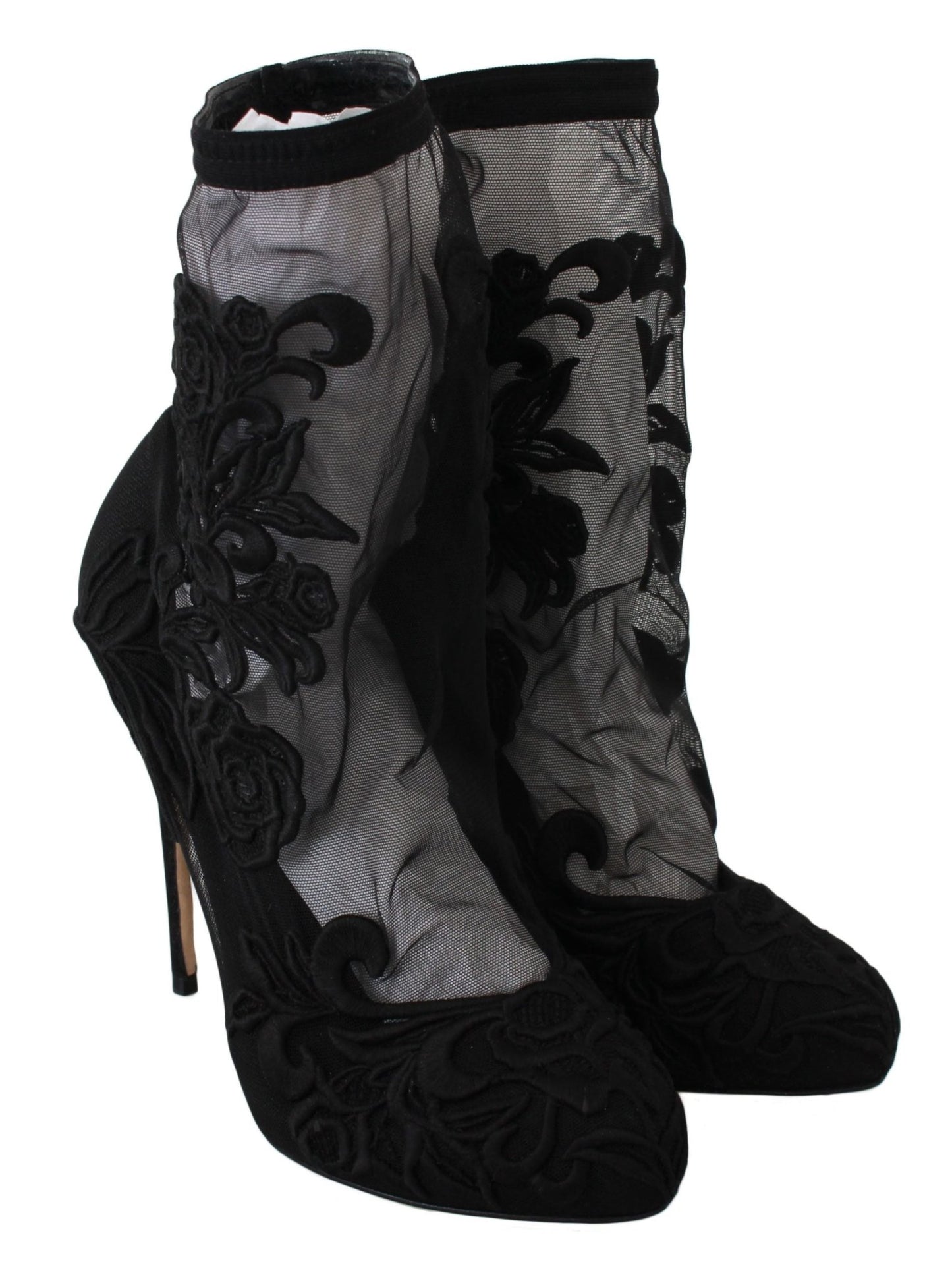 Dolce & Gabbana Embroidered Floral Stiletto Socks Booties - Sandy Store ByNet