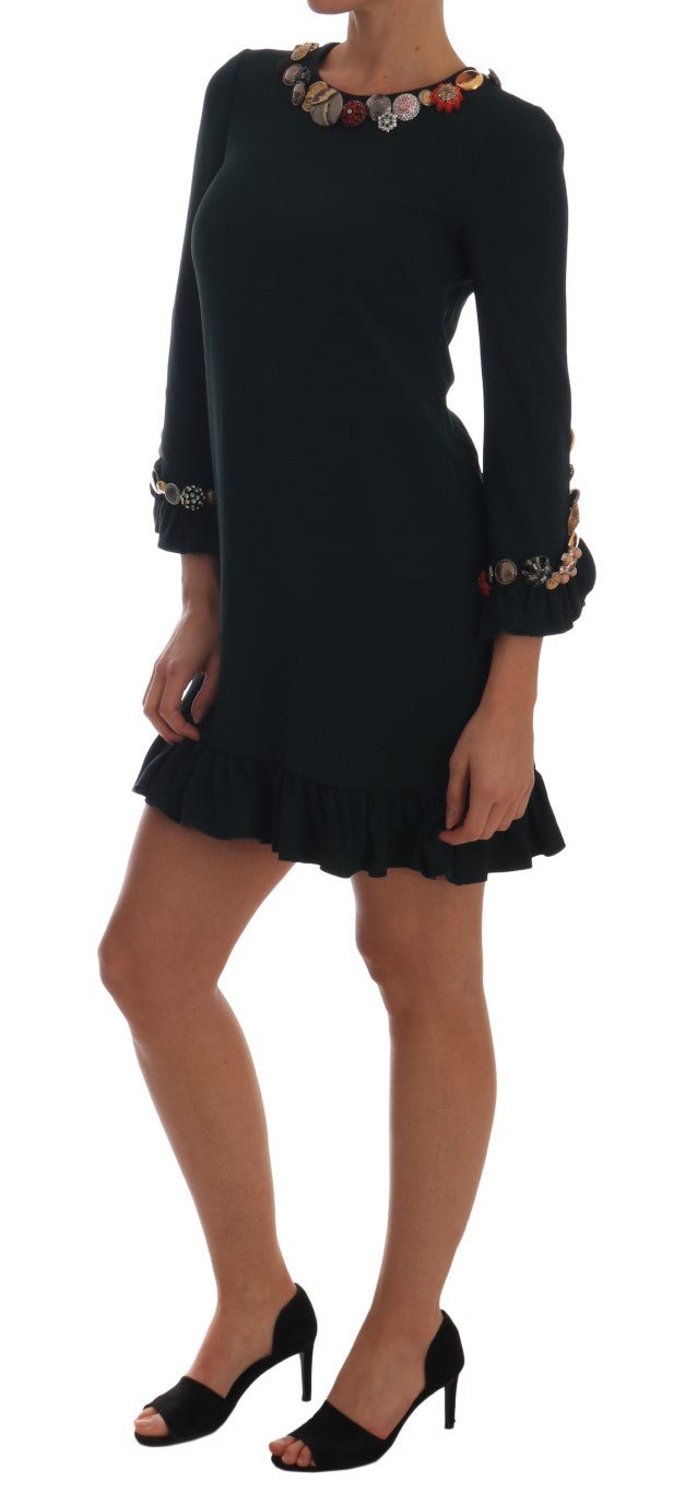 Dolce & Gabbana Emerald Crystal Embellished A - Line Dress - Sandy Store ByNet