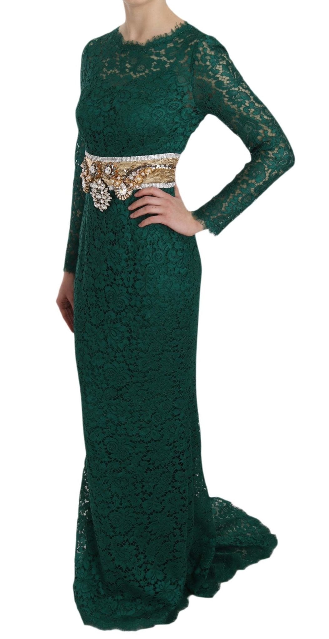 Dolce & Gabbana Emerald Elegance Long Sleeve Floor - Length Dress - Sandy Store ByNet