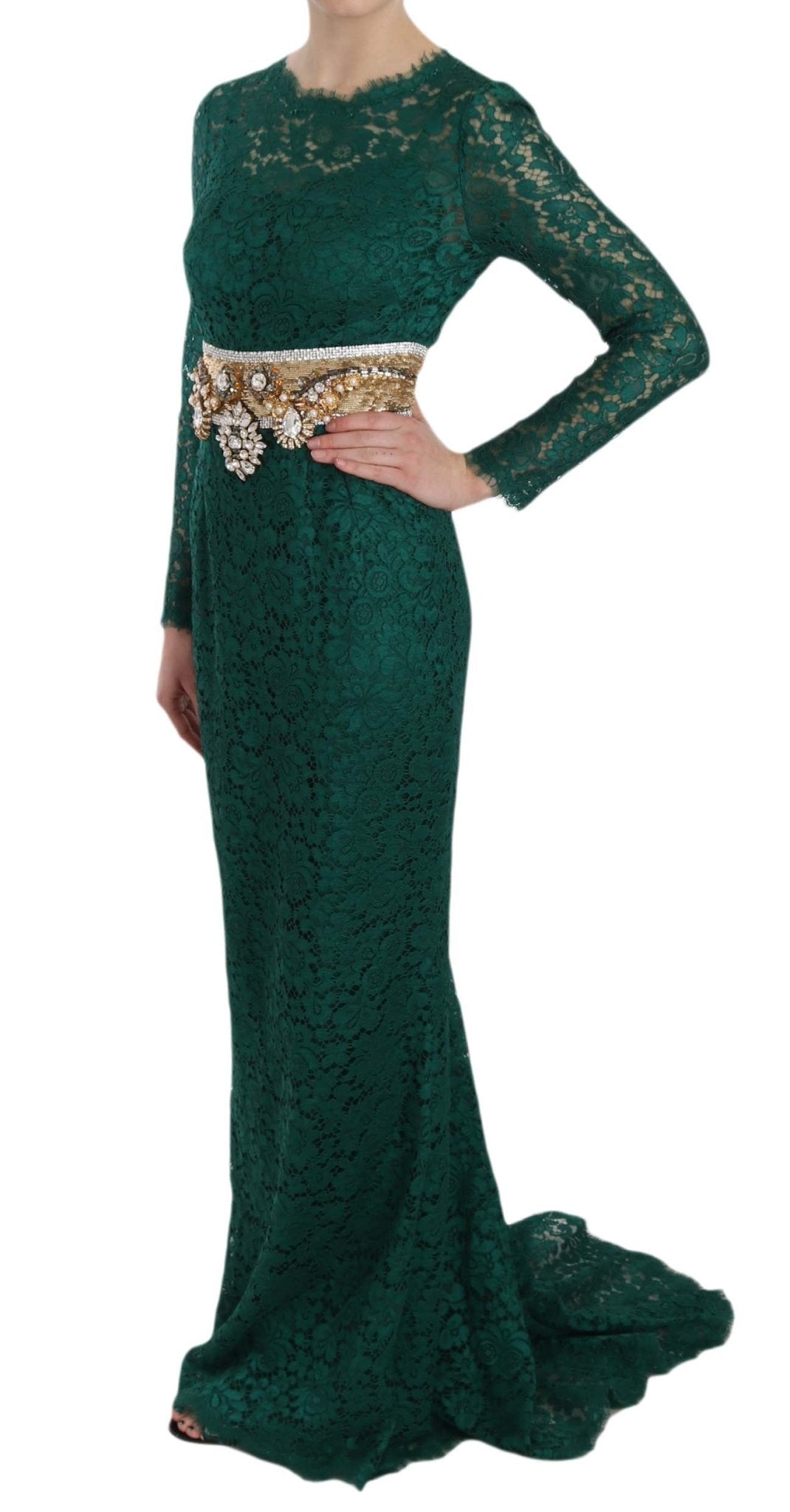 Dolce & Gabbana Emerald Elegance Long Sleeve Floor - Length Dress - Sandy Store ByNet