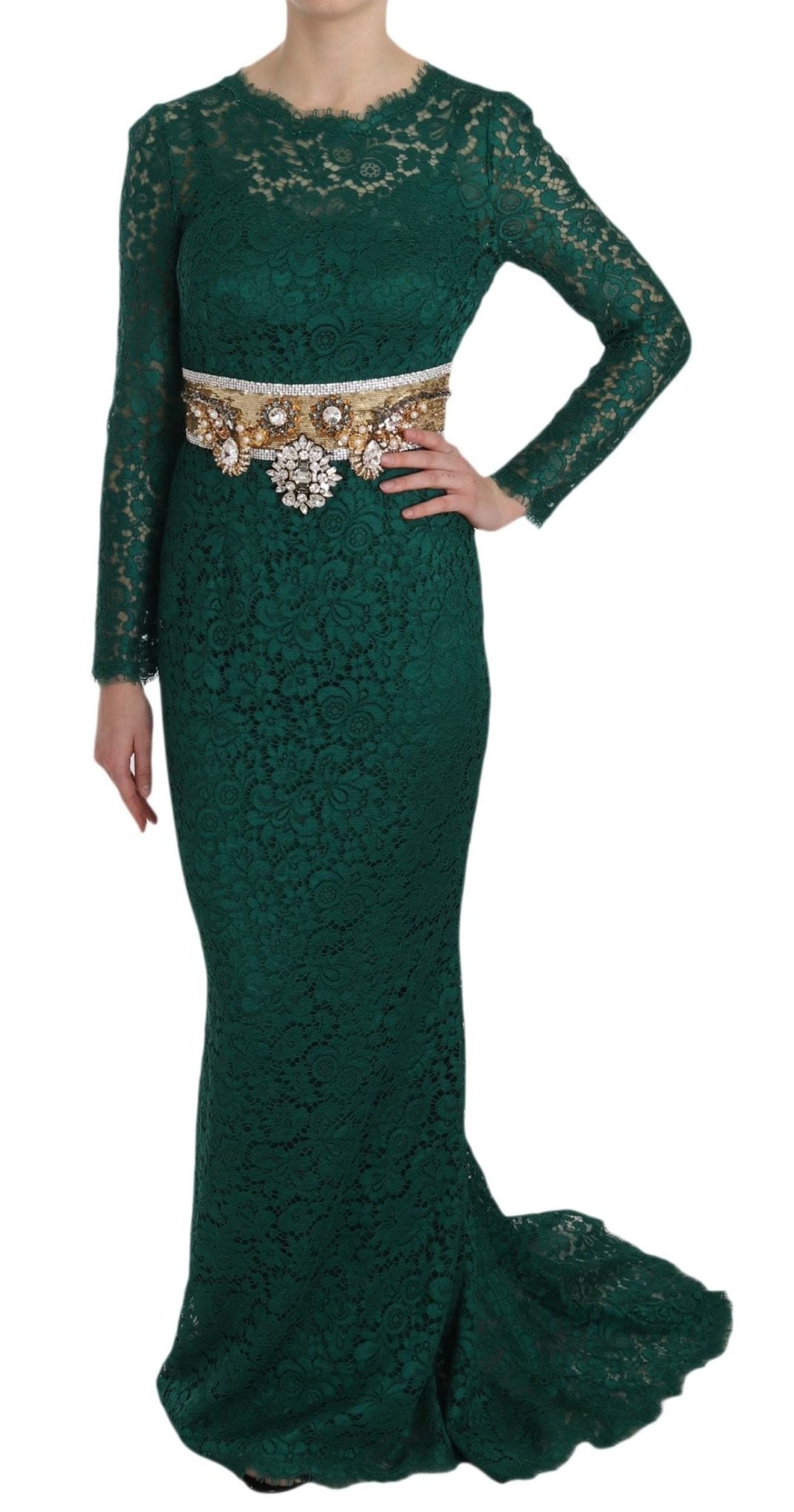 Dolce & Gabbana Emerald Elegance Long Sleeve Floor - Length Dress - Sandy Store ByNet