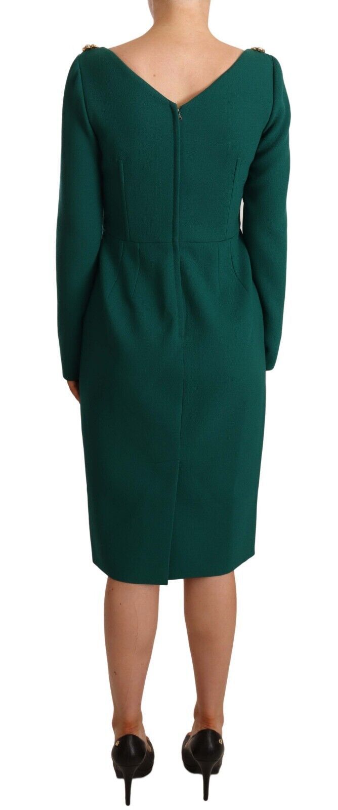 Dolce & Gabbana Emerald Green Midi Sheath Dress with Crystal Brooch - Sandy Store ByNet