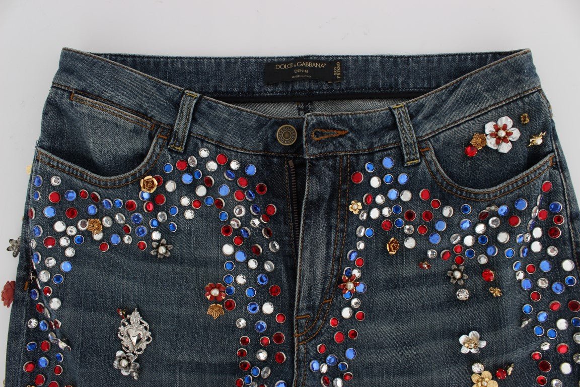 Dolce & Gabbana Enchanted Sicily Crystal Heart Boyfriend Jeans - Sandy Store ByNet