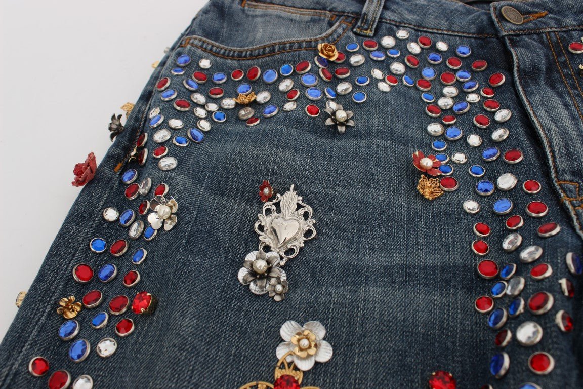 Dolce & Gabbana Enchanted Sicily Crystal Heart Boyfriend Jeans - Sandy Store ByNet