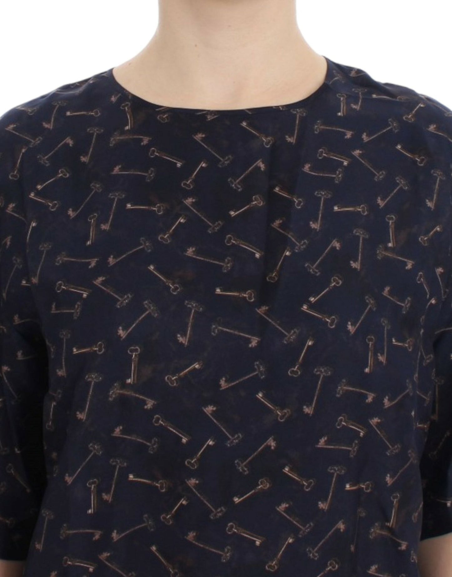 Dolce & Gabbana Enchanted Sicily Silk Blouse with Gold Keys Print - Sandy Store ByNet