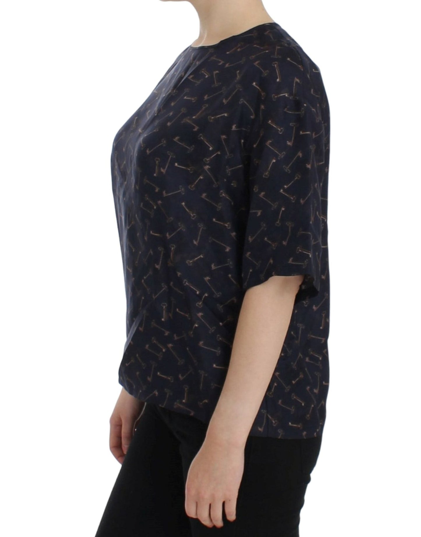 Dolce & Gabbana Enchanted Sicily Silk Blouse with Gold Keys Print - Sandy Store ByNet