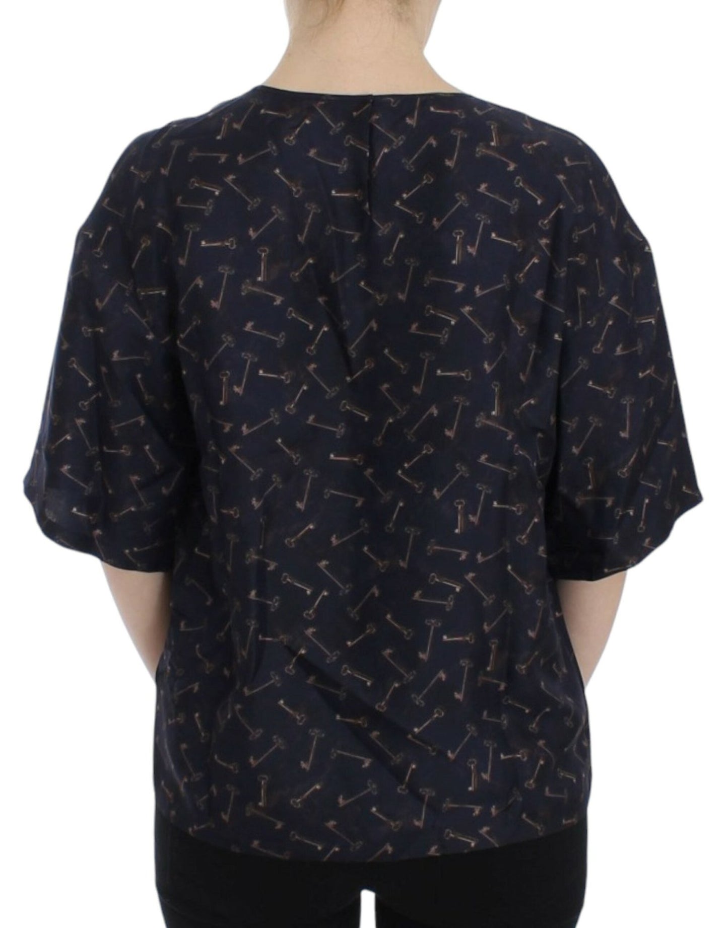 Dolce & Gabbana Enchanted Sicily Silk Blouse with Gold Keys Print - Sandy Store ByNet