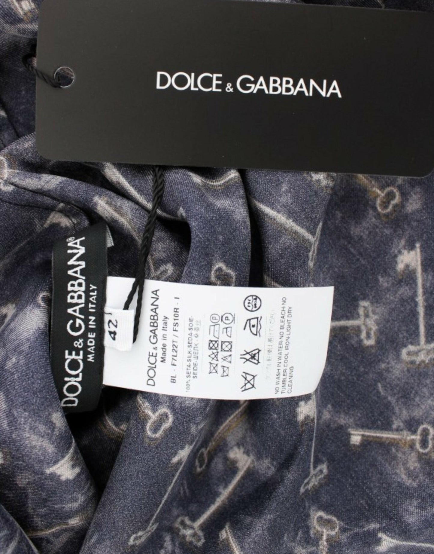 Dolce & Gabbana Enchanted Sicily Silk Blouse with Gold Keys Print - Sandy Store ByNet
