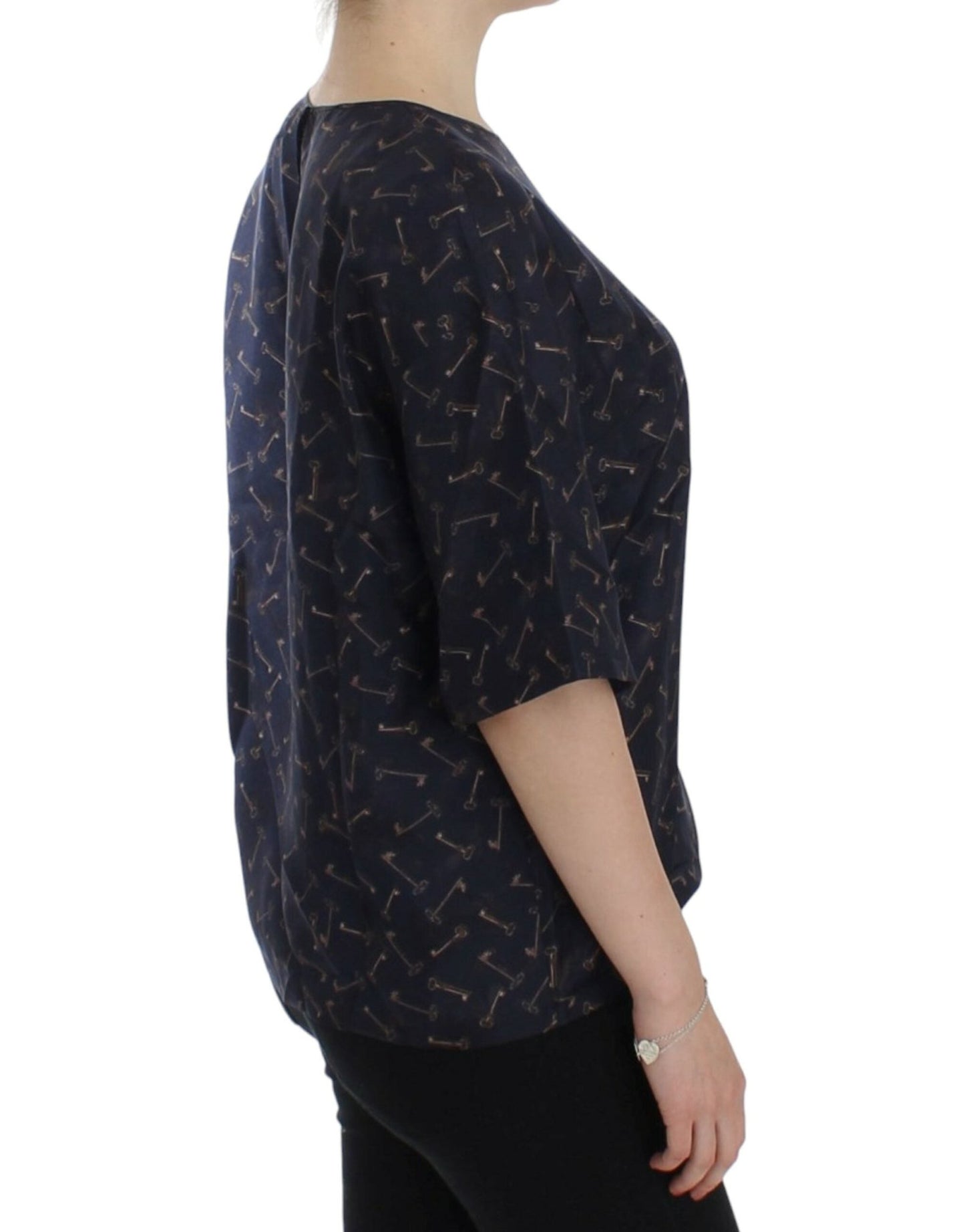 Dolce & Gabbana Enchanted Sicily Silk Blouse with Gold Keys Print - Sandy Store ByNet