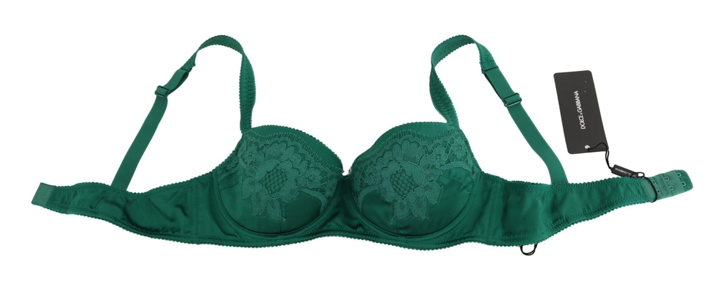 Dolce & Gabbana Enchanting Green Floral Lace Silk Bra - Sandy Store ByNet