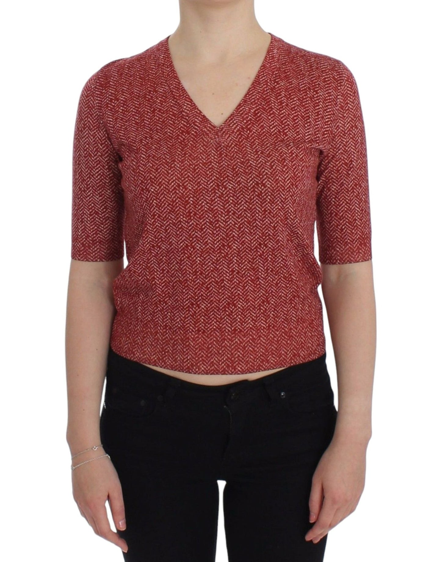 Dolce & Gabbana Enchanting Red Tweed V - Neck Sweater - Sandy Store ByNet