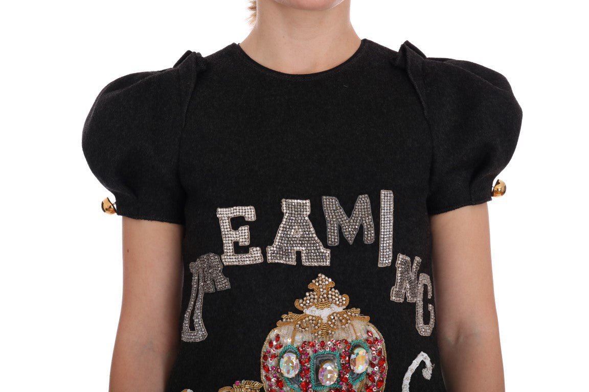 Dolce & Gabbana Enchanting Wool Crystal Encrusted Midi Dress - Sandy Store ByNet