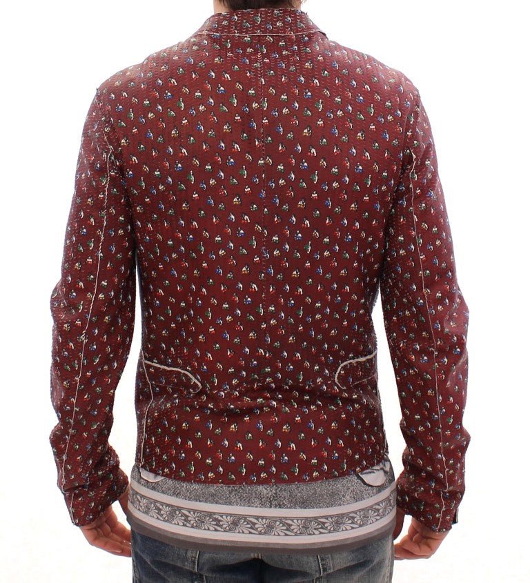 Dolce & Gabbana Exclusive Boxer Print Bordeaux Leather Jacket - Sandy Store ByNet