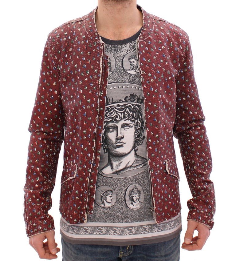 Dolce & Gabbana Exclusive Boxer Print Bordeaux Leather Jacket - Sandy Store ByNet