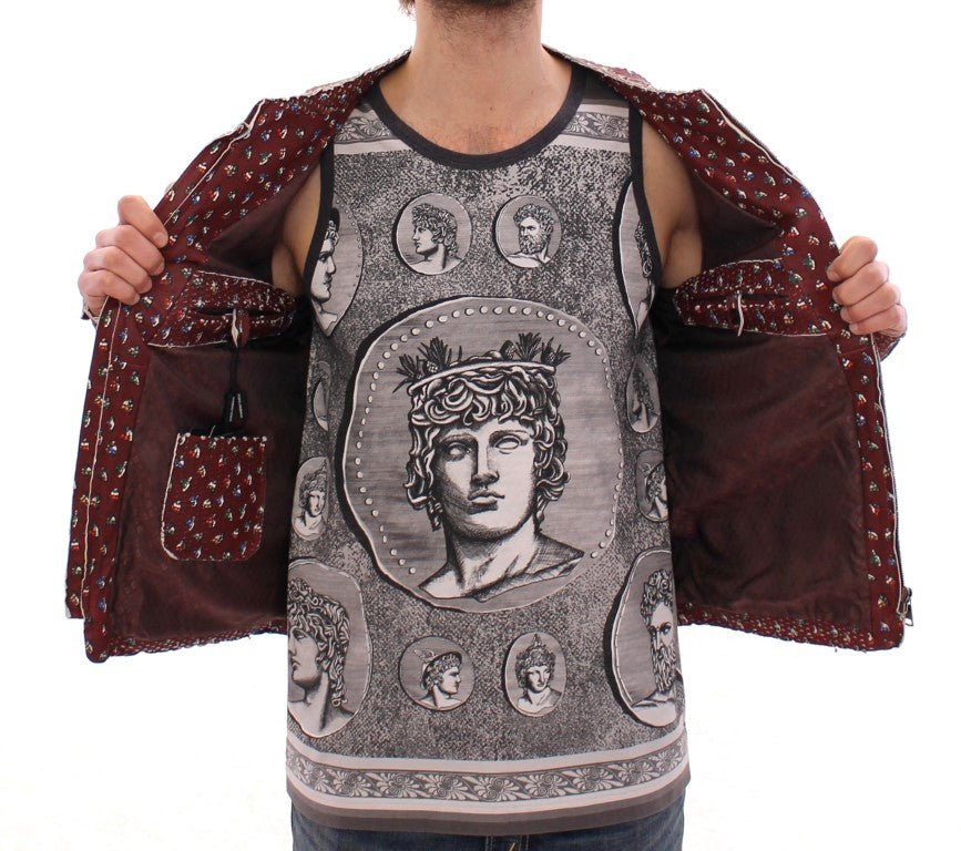 Dolce & Gabbana Exclusive Boxer Print Bordeaux Leather Jacket - Sandy Store ByNet