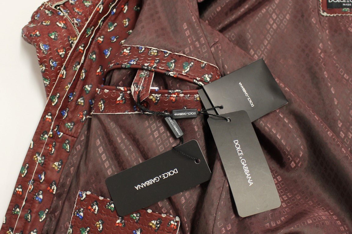 Dolce & Gabbana Exclusive Boxer Print Bordeaux Leather Jacket - Sandy Store ByNet