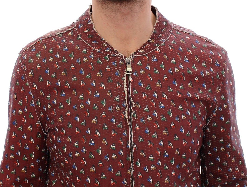Dolce & Gabbana Exclusive Boxer Print Bordeaux Leather Jacket - Sandy Store ByNet