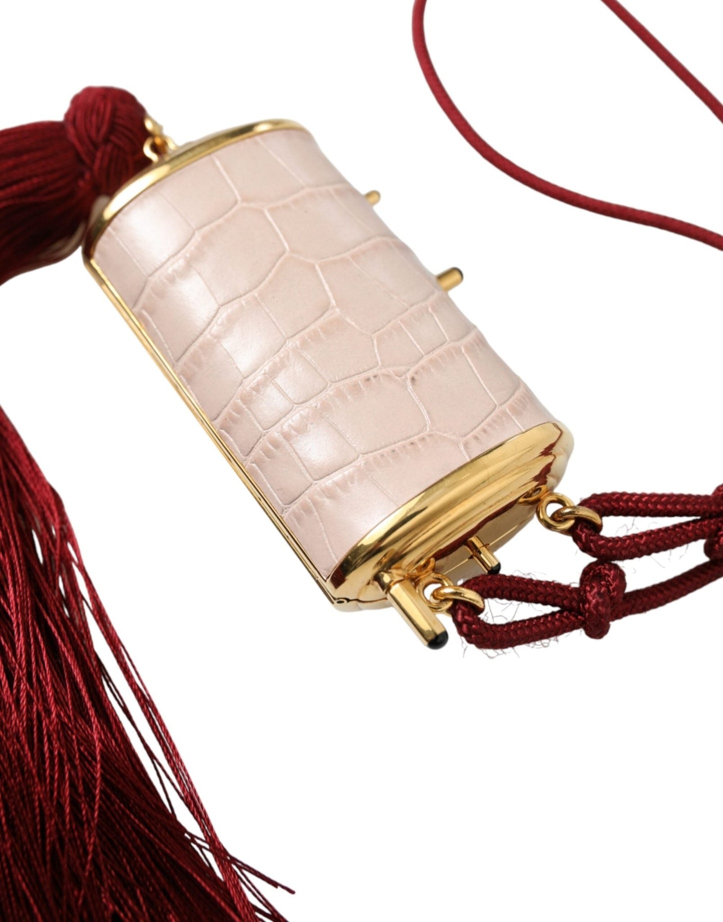Dolce & Gabbana Exotic Pink Leather Mini Mirror Bag with Tassel - Sandy Store ByNet