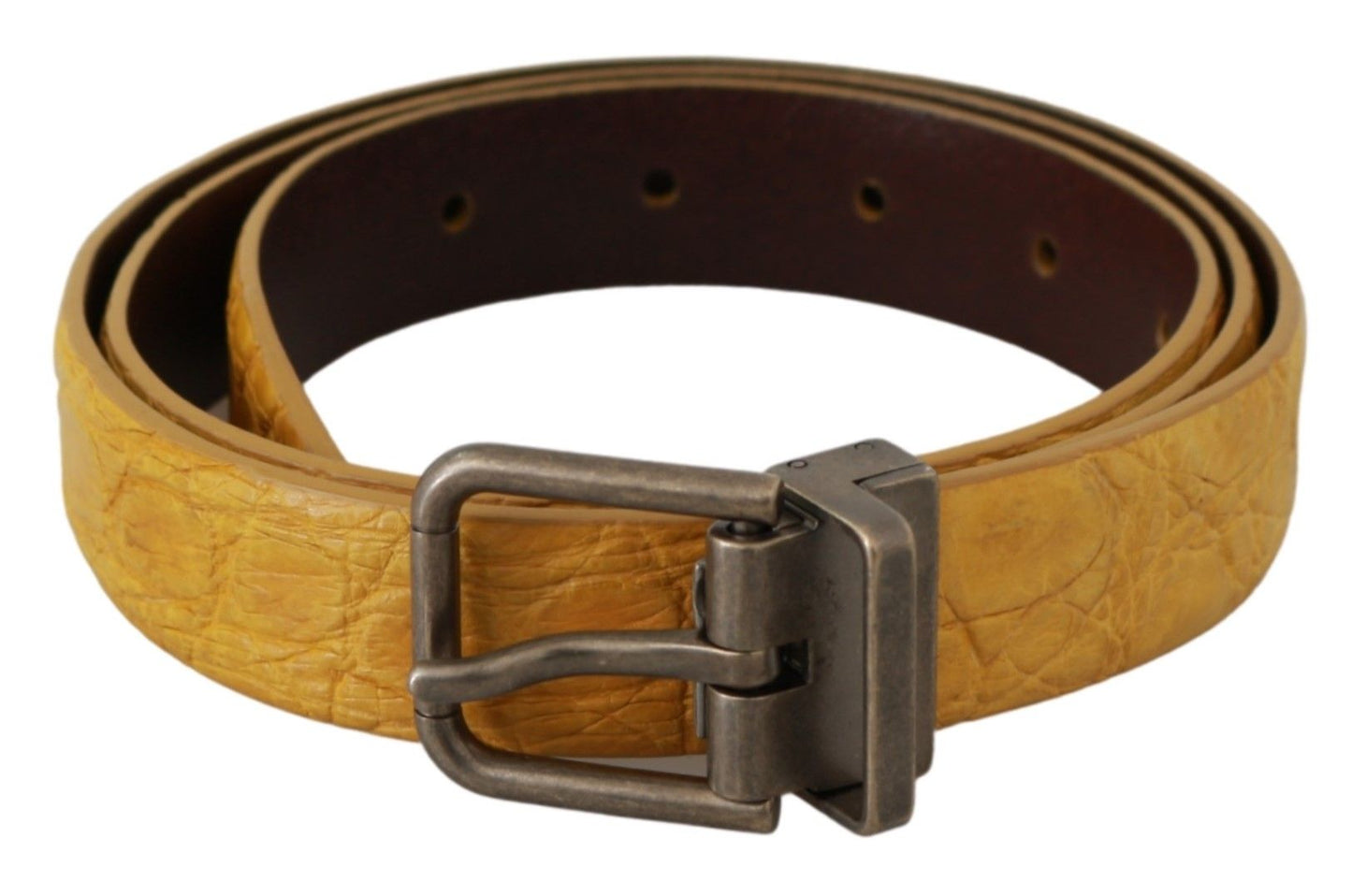 Dolce & Gabbana Exotic Yellow Animal Pattern Leather Belt - Sandy Store ByNet