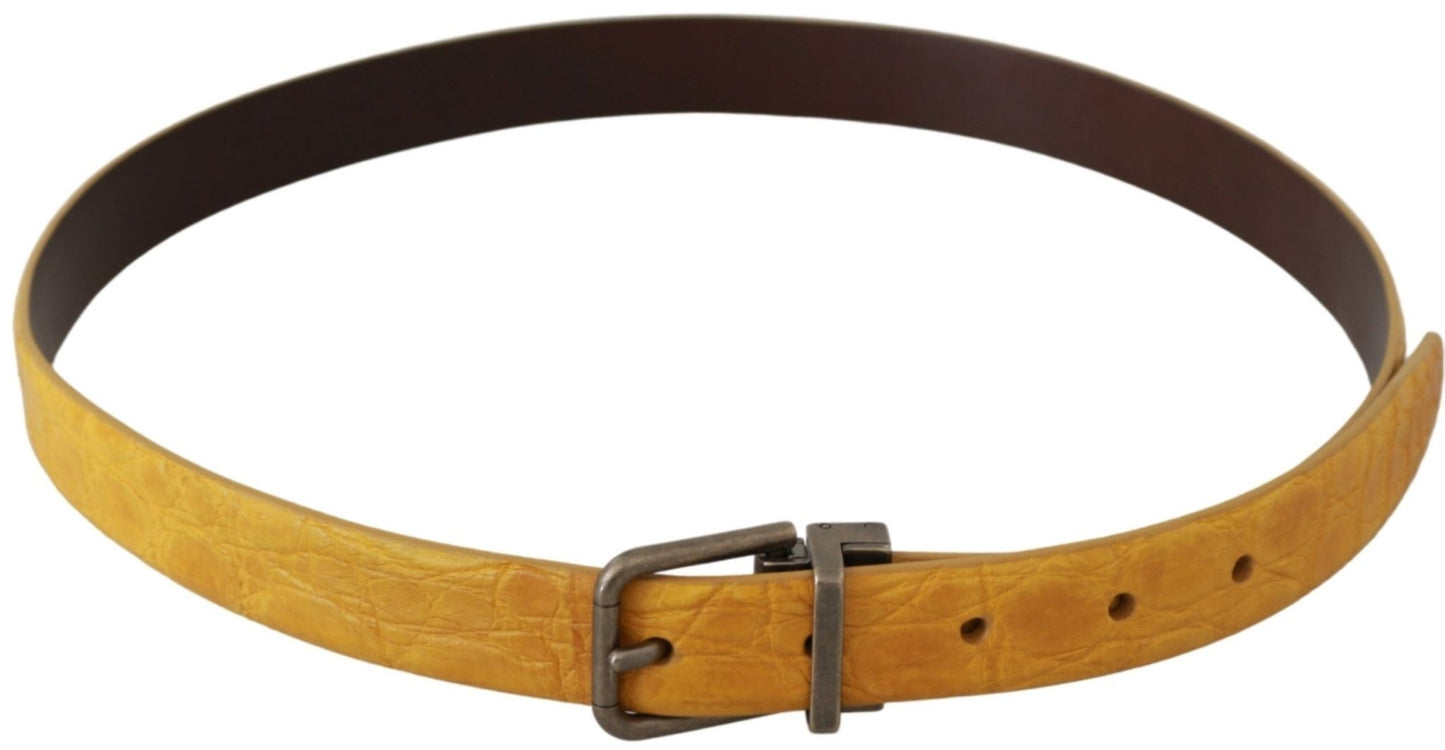 Dolce & Gabbana Exotic Yellow Animal Pattern Leather Belt - Sandy Store ByNet