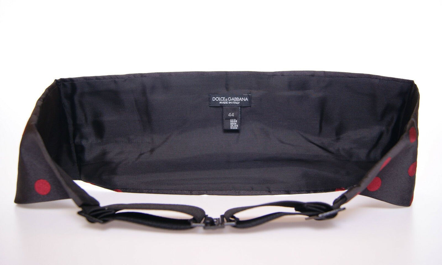 Dolce & Gabbana Exquisite Black Silk Cummerbund with Red Polka Dots - Sandy Store ByNet