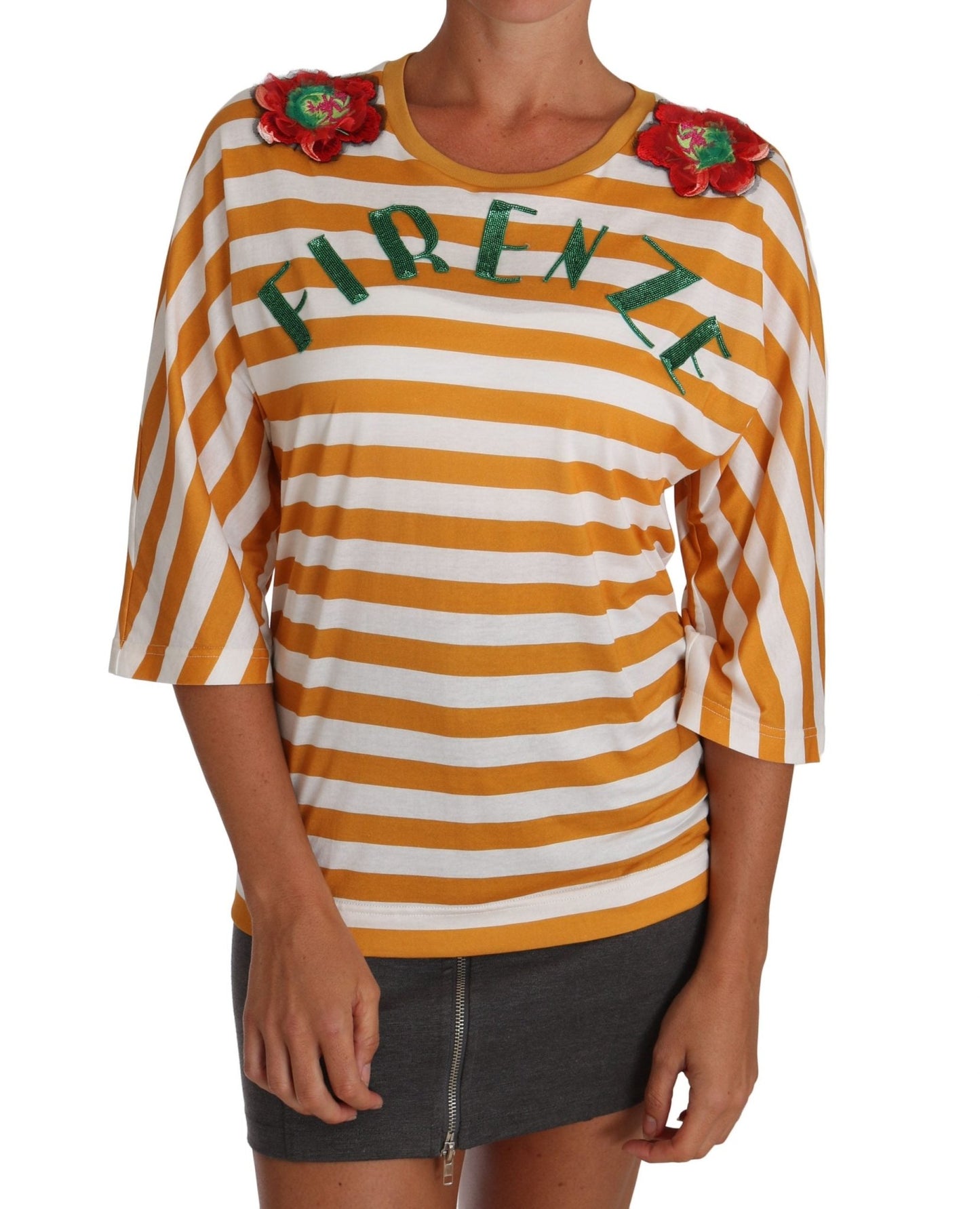 Dolce & Gabbana FIRENZE Sequined Blouse in Orange and White - Sandy Store ByNet