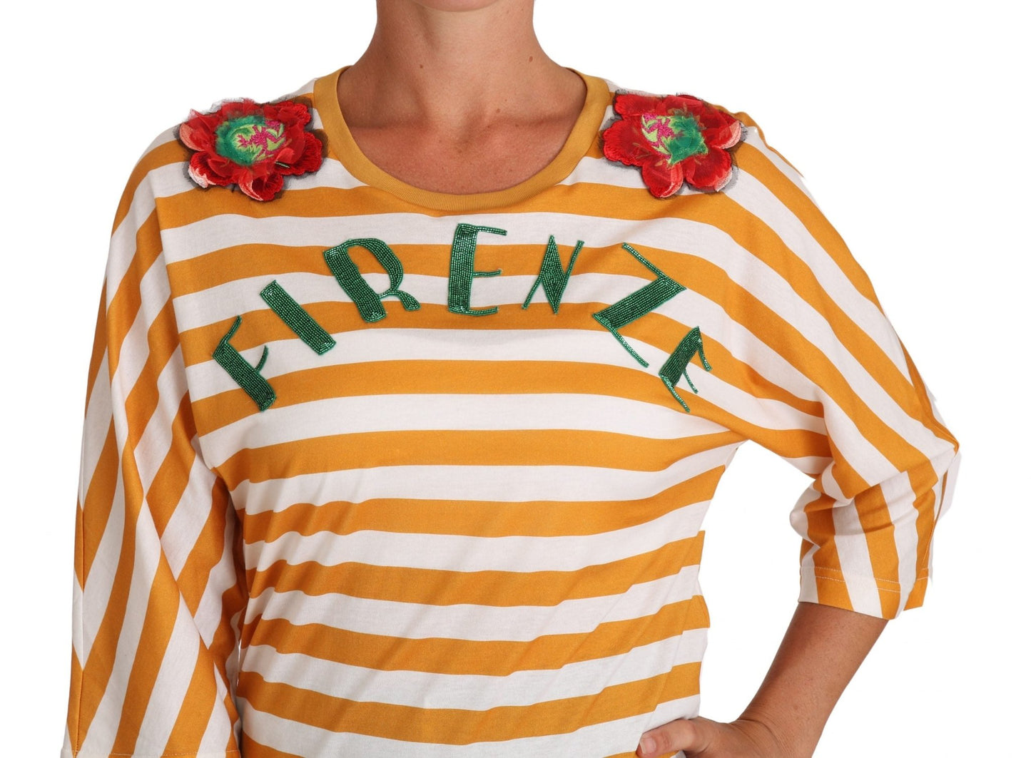 Dolce & Gabbana FIRENZE Sequined Blouse in Orange and White - Sandy Store ByNet