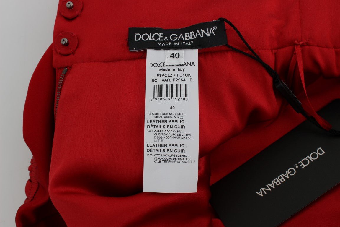 Dolce & Gabbana Glamorous Red Silk Floral Embroidered Shorts - Sandy Store ByNet