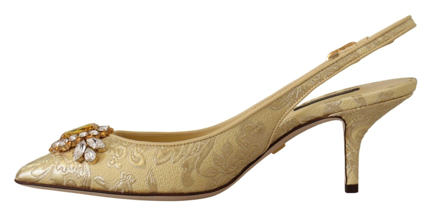 Dolce & Gabbana Gleaming Gold Crystal Slingback Heels - Sandy Store ByNet